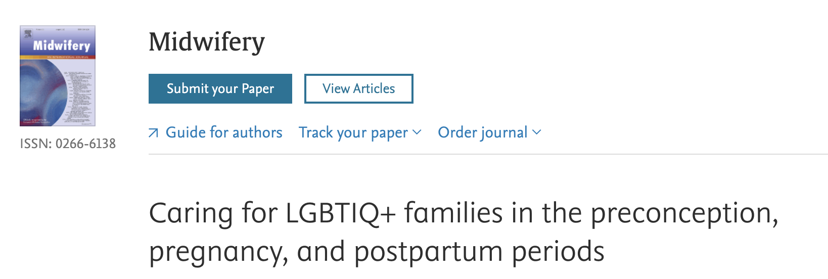 Call for paper: Midwifery – Caring for LGBTIQ+ families in the preconception, pregnancy, and postpartum periods